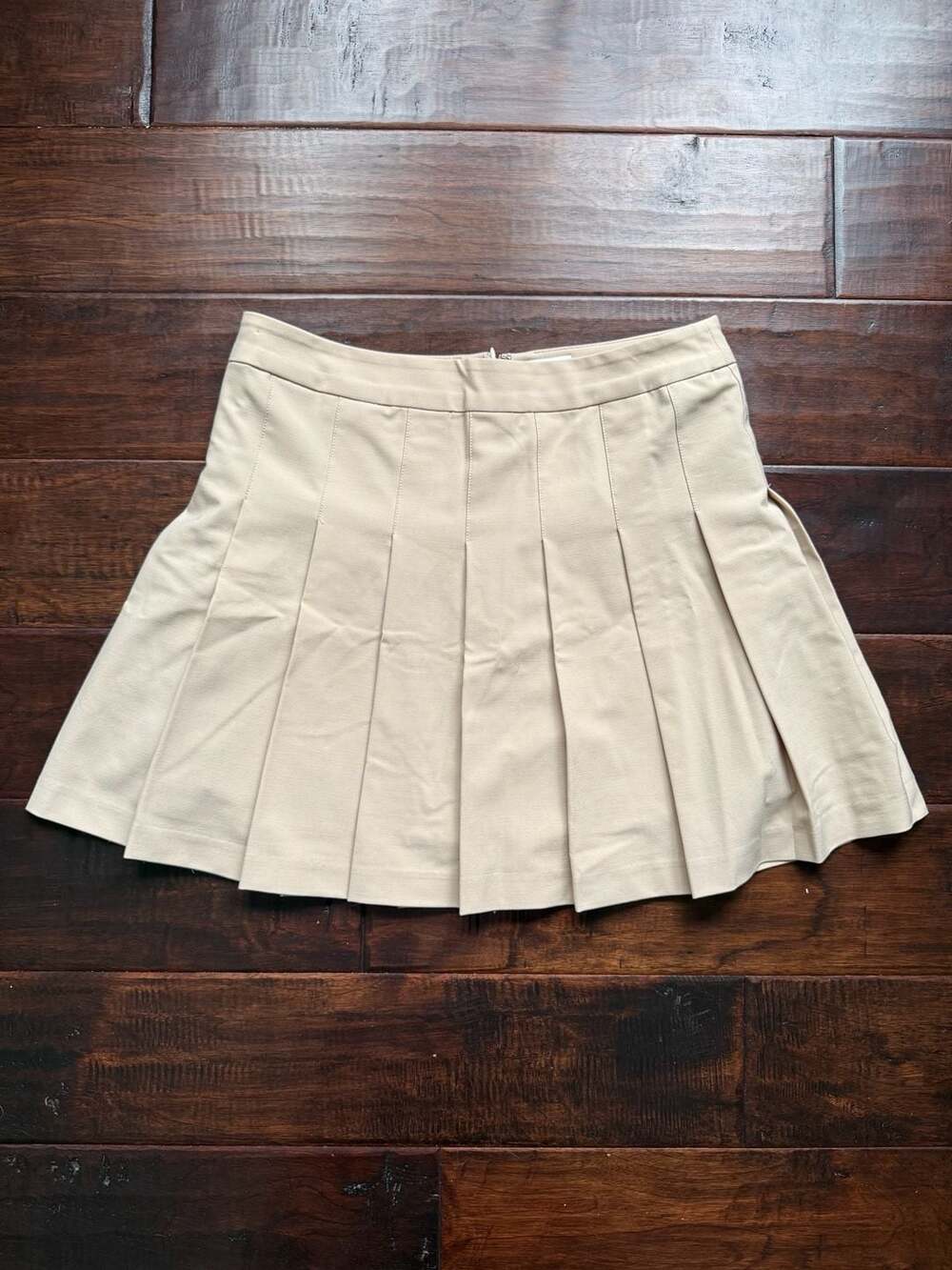 Sunday Best Beige Pleated Twill Mini Skirt